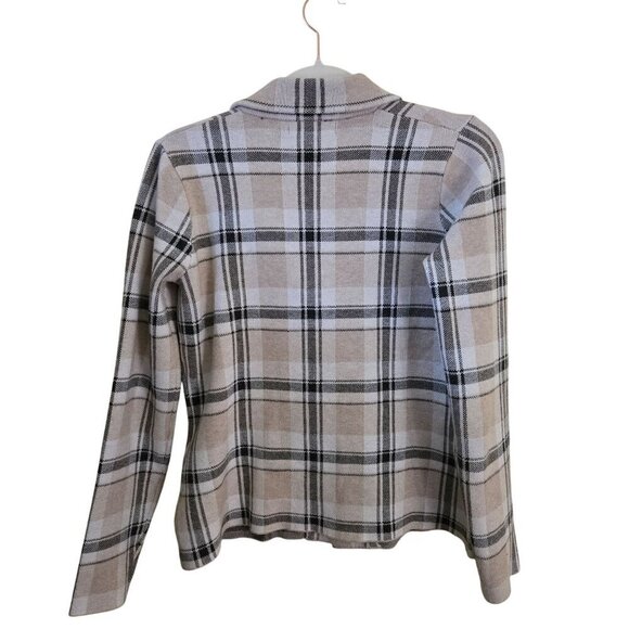 Tahari Neutral Beige Plaid Sweater Blazer Academia Preppy Size S - Picture 2 of 5